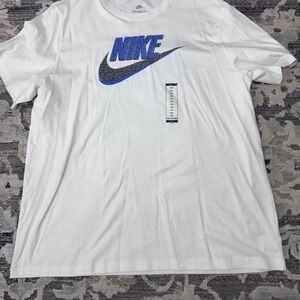Nike White Short-Sleeve Tee with Blue and Black Logo